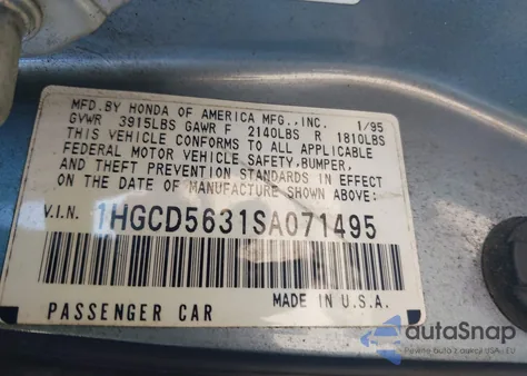 1995 Honda Accord Lx/Ex из США, поврежденный, VIN 1HGCD5631SA071495